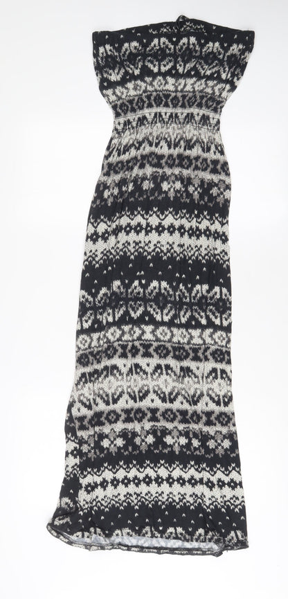 Love Womens Grey Geometric Viscose A-Line Size M Off the Shoulder Pullover - M/L