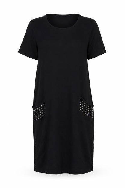 Roman Womens Black Viscose Sheath Size 14 Scoop Neck Pullover - Studded