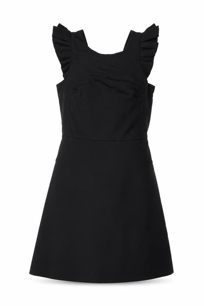 Topshop Womens Black Polyester A-Line Size 8 Boat Neck - Frill