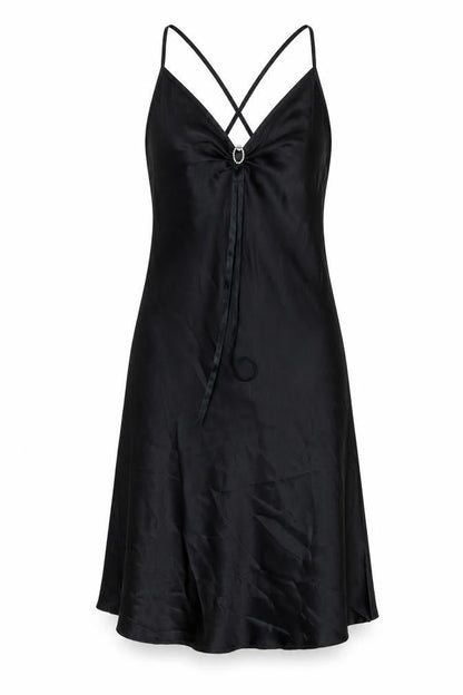 DYNASTY Womens Black Solid Polyester Cami Dress Size L