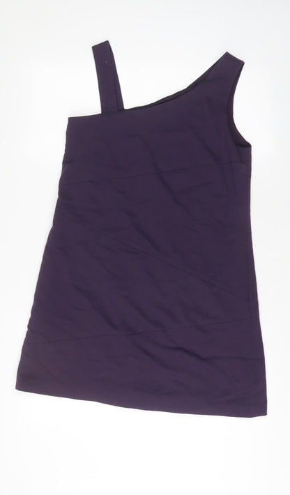Oasis Womens Purple Polyester A-Line Size 14 One Shoulder Zip