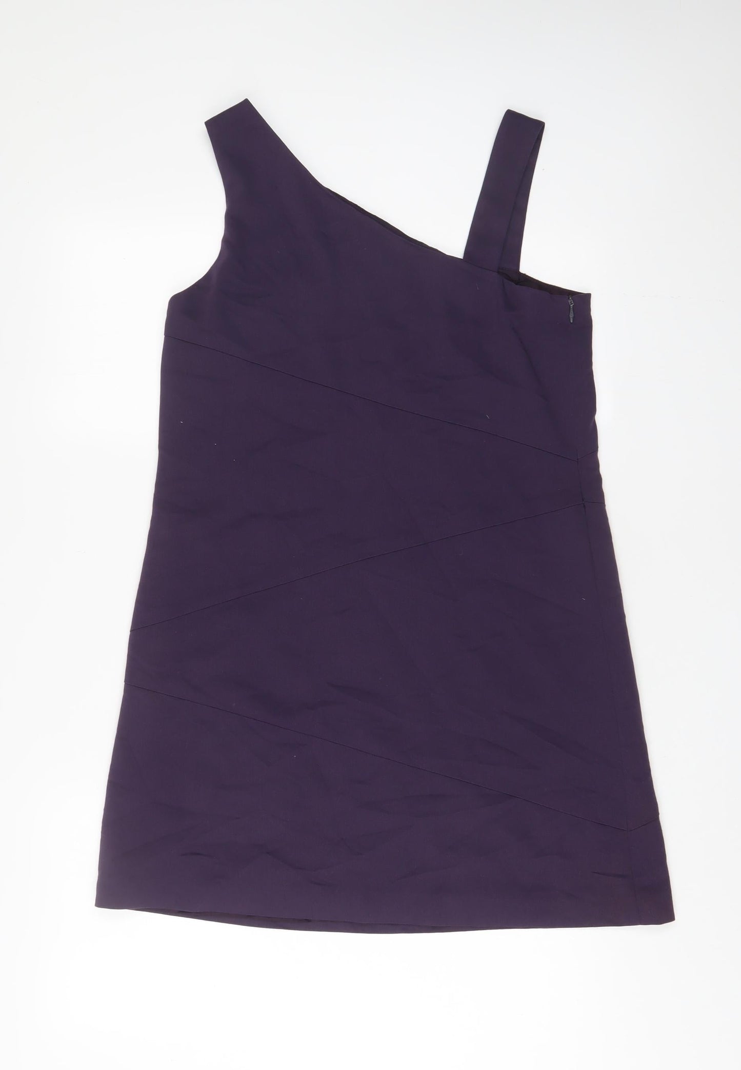 Oasis Womens Purple Polyester A-Line Size 14 One Shoulder Zip