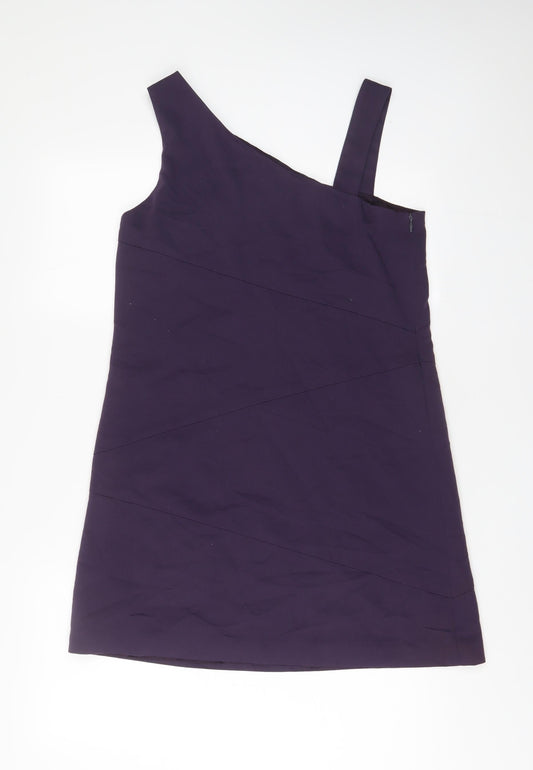 Oasis Womens Purple Polyester A-Line Size 14 One Shoulder Zip