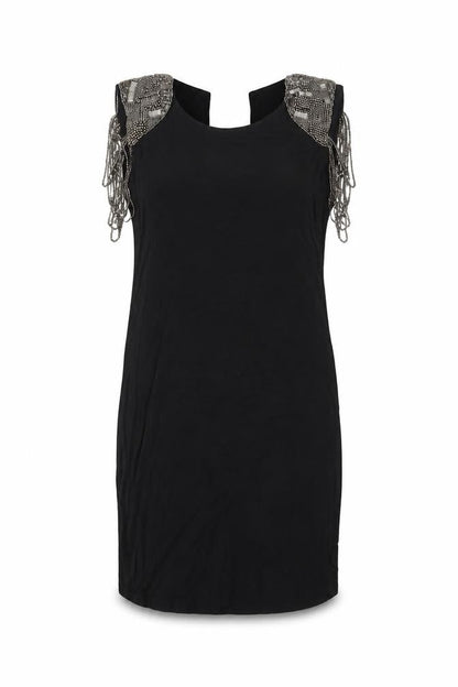 tPSHOP Womens Black Viscose Bodycon Size 10 Scoop Neck Pullover - Beaded