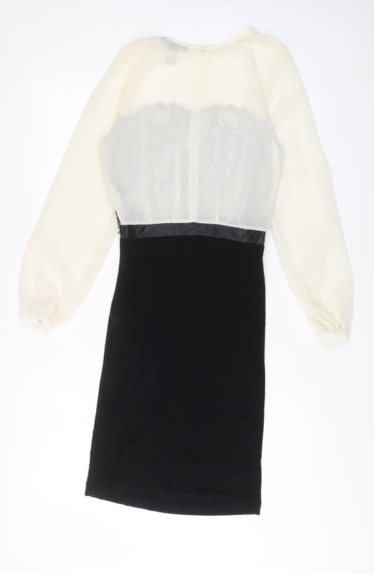 Mango Womens Ivory Polyester A-Line Size S Crew Neck Zip - Lace