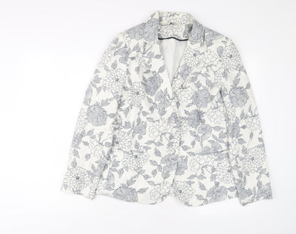 Classic Womens White Floral Jacket Size 12 Button