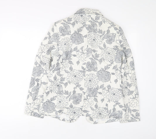 Classic Womens White Floral Jacket Size 12 Button