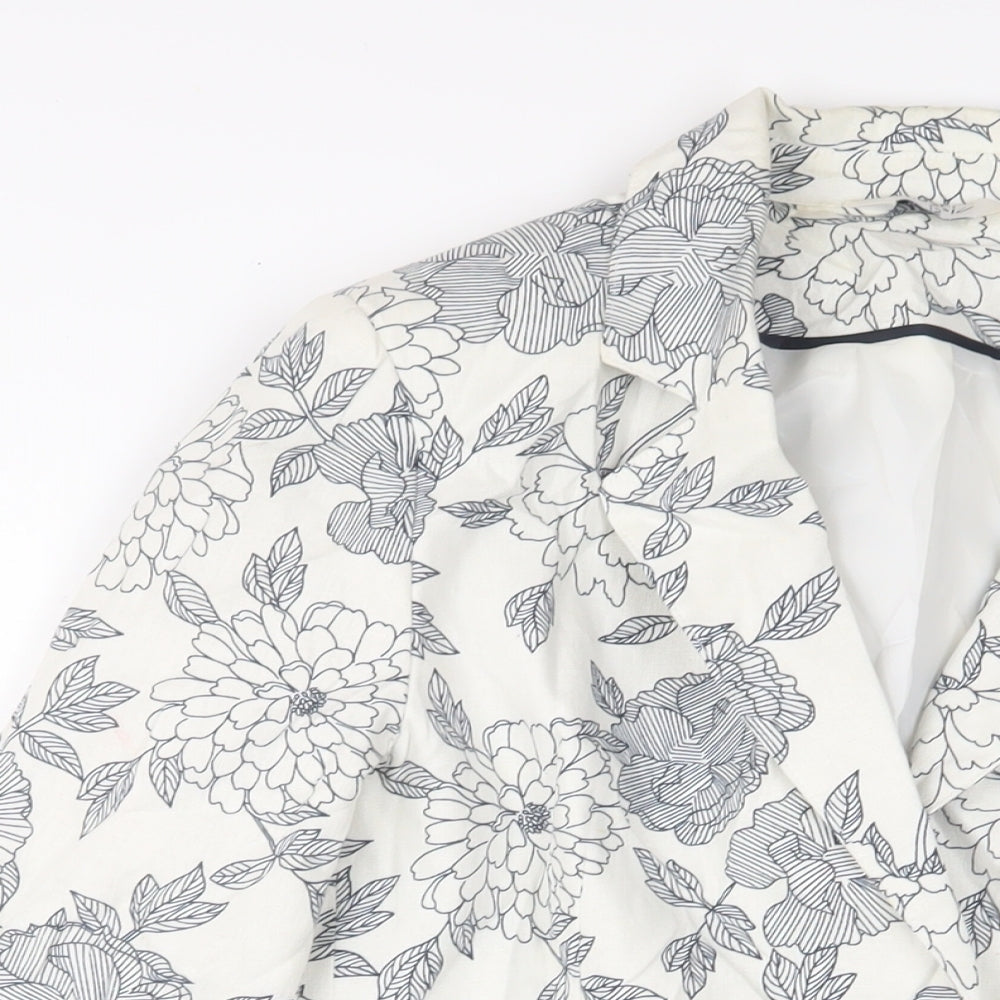 Classic Womens White Floral Jacket Size 12 Button