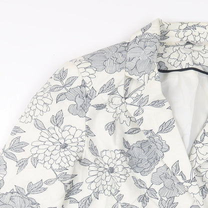 Classic Womens White Floral Jacket Size 12 Button