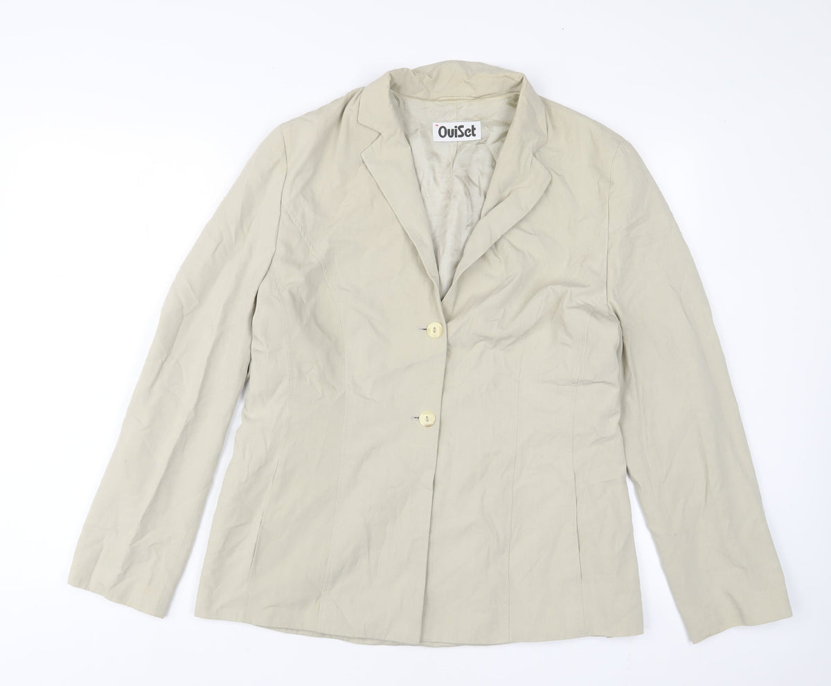 Additional front view of Oui set women’s beige jacket blazer, size UK 16, button