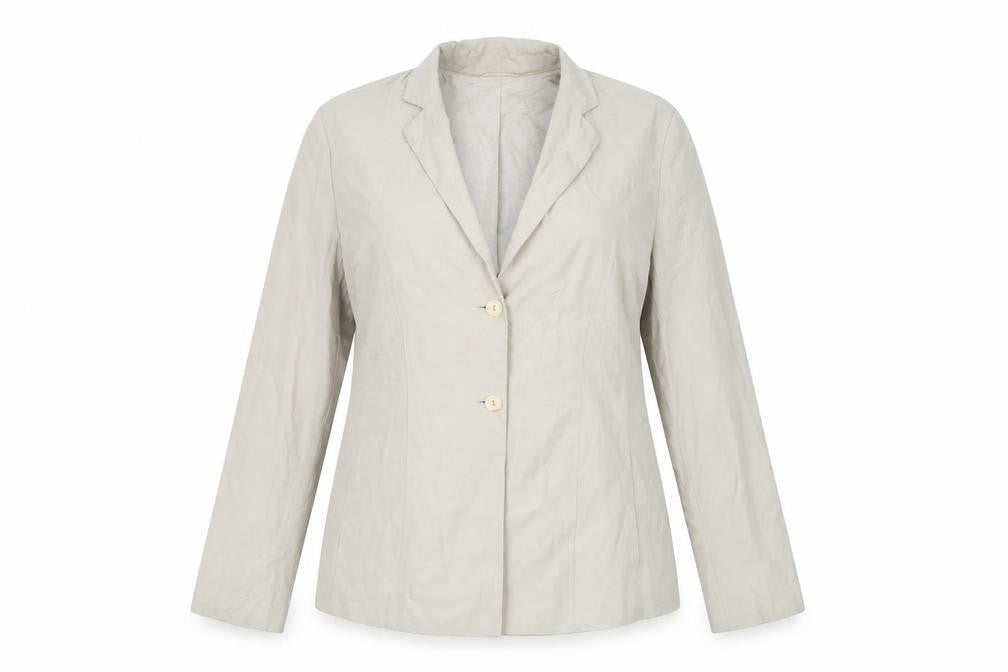 Front view of Oui set women’s beige jacket blazer, size UK 16, button