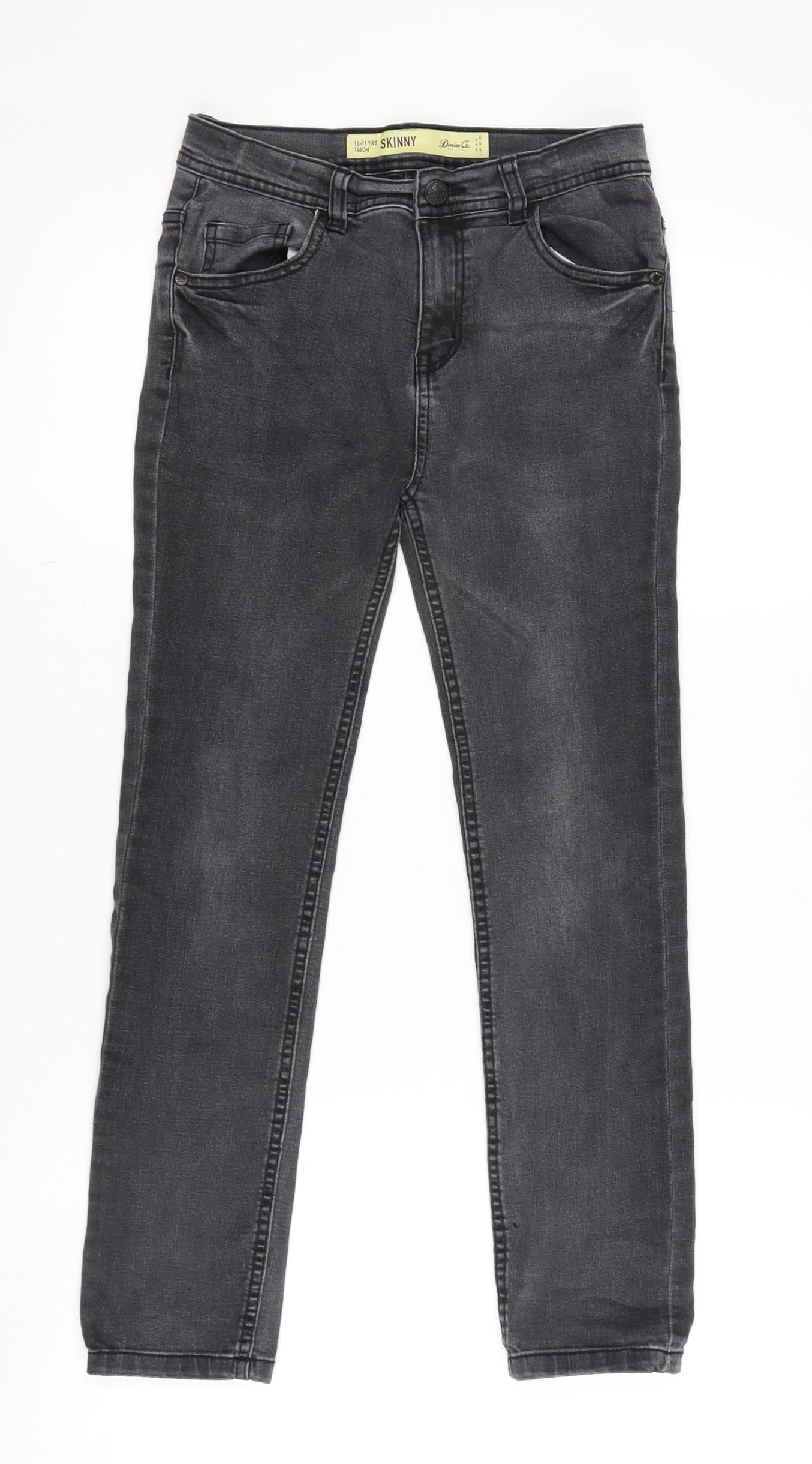 Denim & Co. Girls Grey 100% Polyester Skinny Jeans Size 10-11 Years L24.5 in Regular