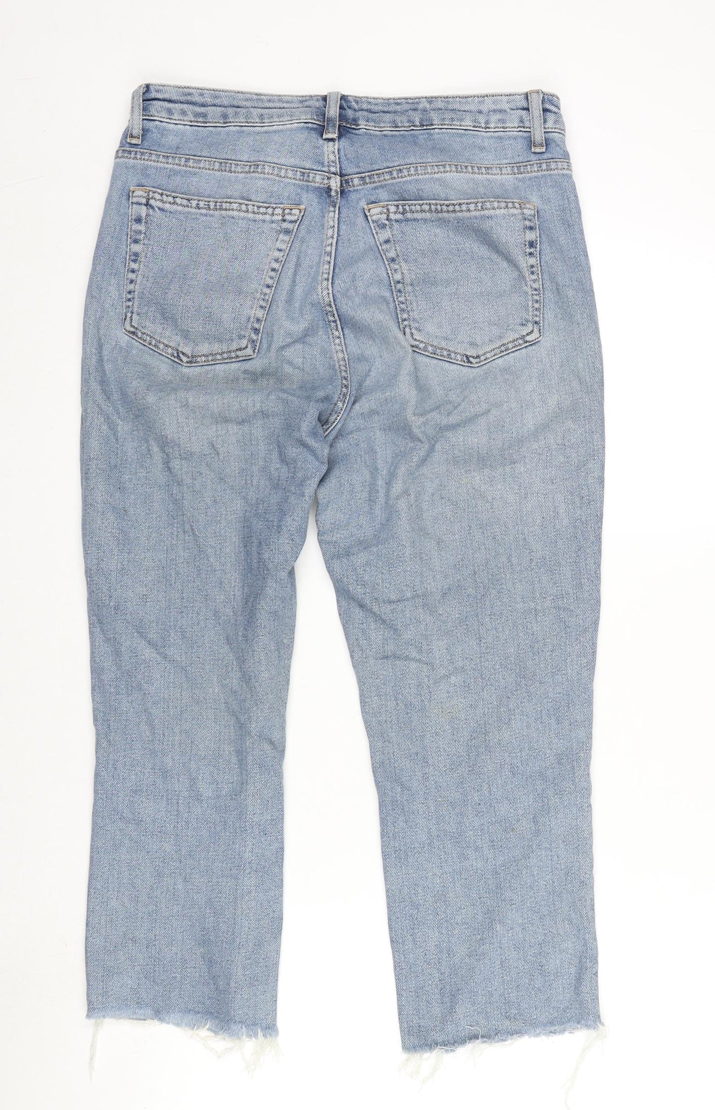 Topshop Womens Blue Cotton Blend Straight Jeans Size 30 in L28 in Regular Zip - Raw Hem