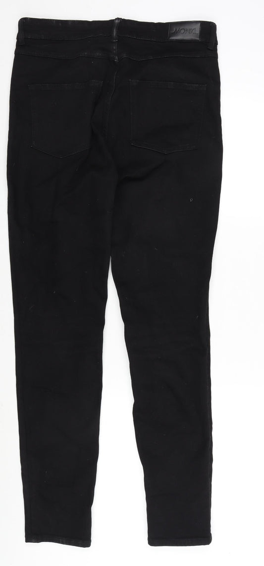 Monki Womens Black Cotton Blend Straight Jeans Size 31 in L30 in Slim Zip