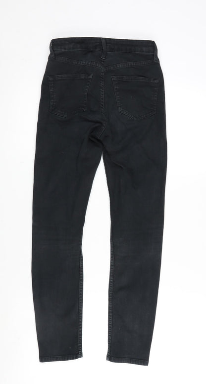 Topshop Womens Black Cotton Blend Straight Jeans Size 25 in L30 in Regular Zip