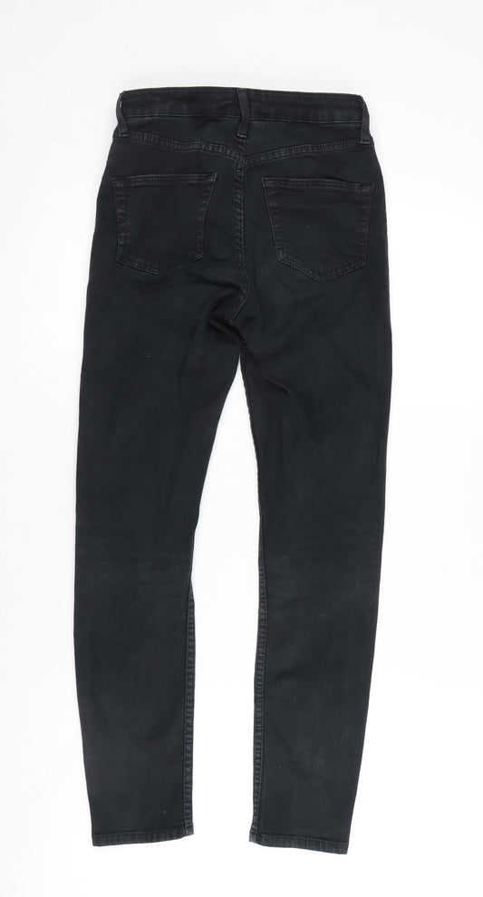 Topshop Womens Black Cotton Blend Straight Jeans Size 25 in L30 in Regular Zip