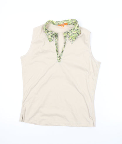 Lady Womens Beige Polyester Basic Tank Size M Collared