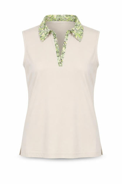Lady Womens Beige Polyester Basic Tank Size M Collared