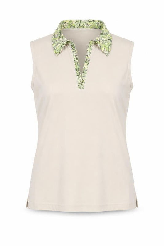 Lady Womens Beige Polyester Basic Tank Size M Collared