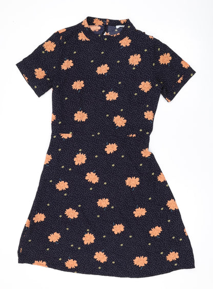 Sweewe Womens Blue Polka Dot Polyester Mini Size M Round Neck Button