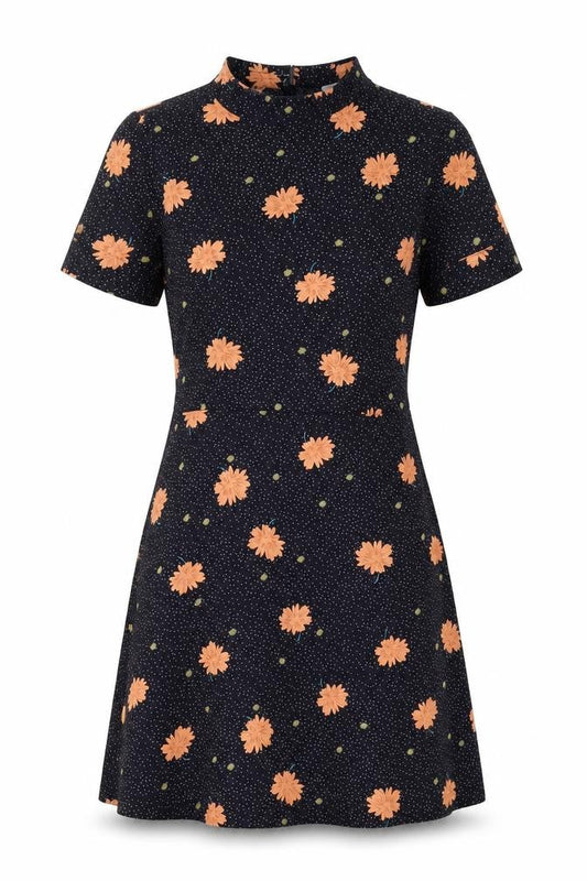 Sweewe Womens Blue Polka Dot Polyester Mini Size M Round Neck Button