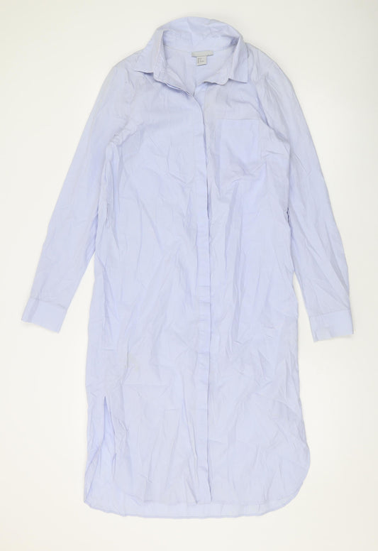 H&M Womens Blue Cotton Shirt Dress Size 8 Collared Button