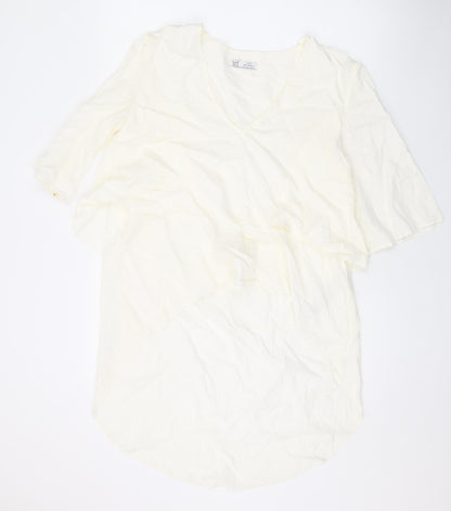 Zara Womens Ivory Lyocell Basic Blouse Size S V-Neck