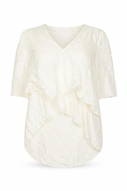 Zara Womens Ivory Lyocell Basic Blouse Size S V-Neck