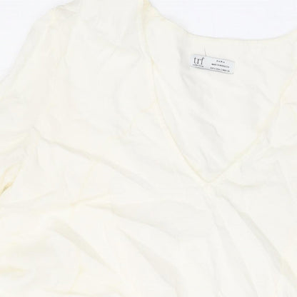 Zara Womens Ivory Lyocell Basic Blouse Size S V-Neck