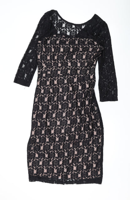 Dorothy Perkins Womens Black Floral Polyester Bodycon Size 14 Round Neck Zip