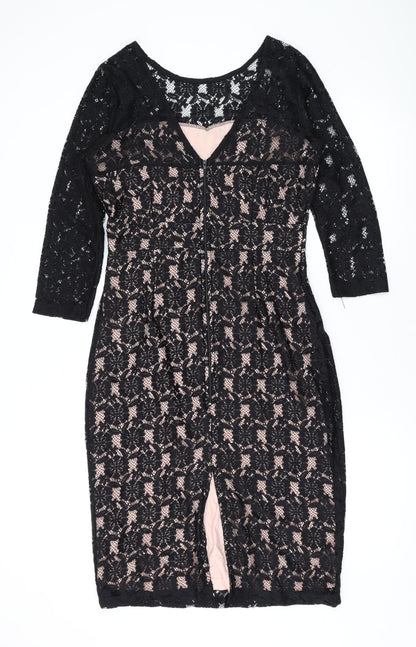 Dorothy Perkins Womens Black Floral Polyester Bodycon Size 14 Round Neck Zip