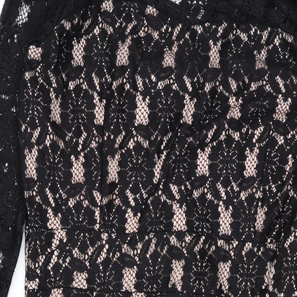 Dorothy Perkins Womens Black Floral Polyester Bodycon Size 14 Round Neck Zip