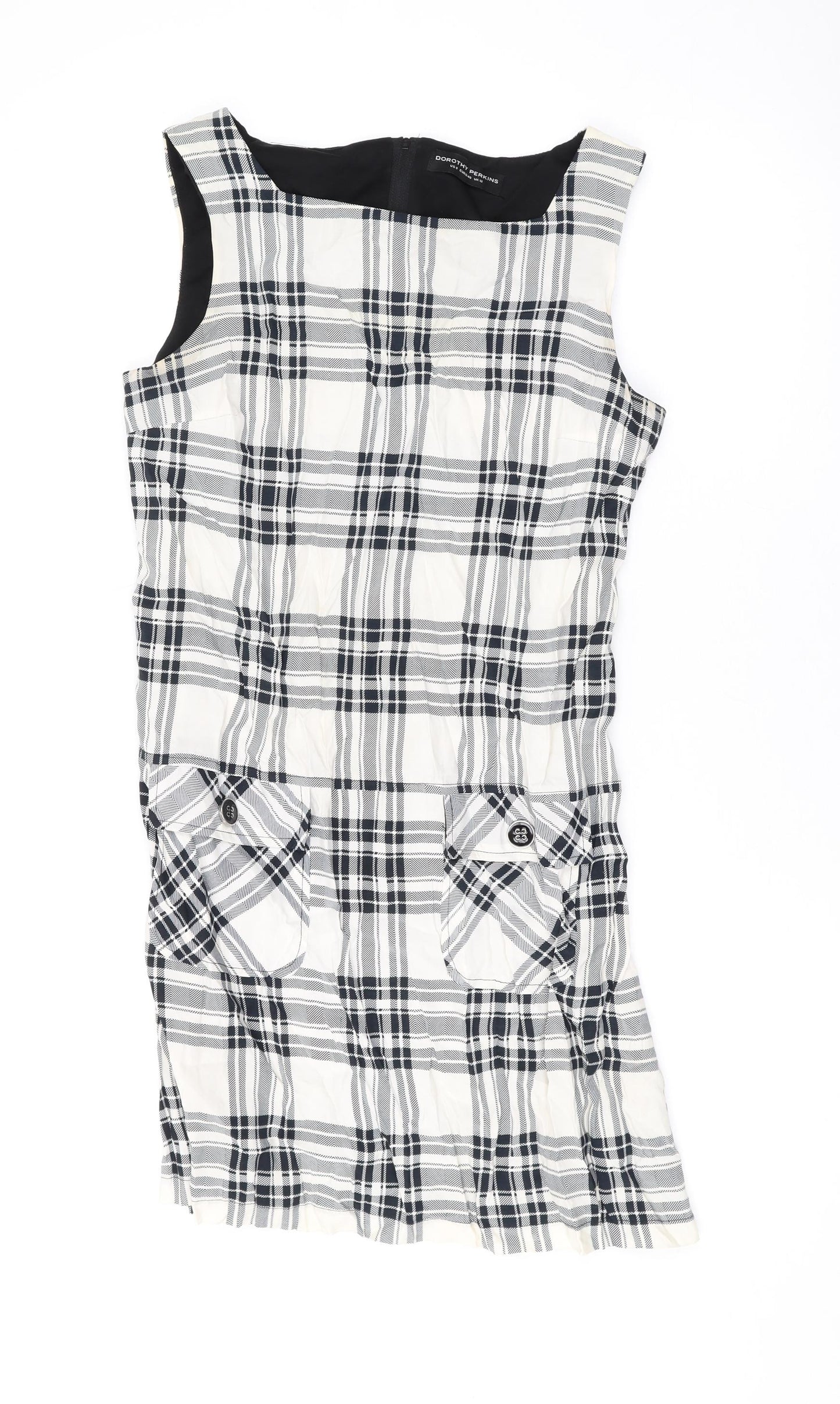 Dorothy Perkins Womens Ivory Plaid Polyester Tank Dress Size 12 Scoop Neck Pullover