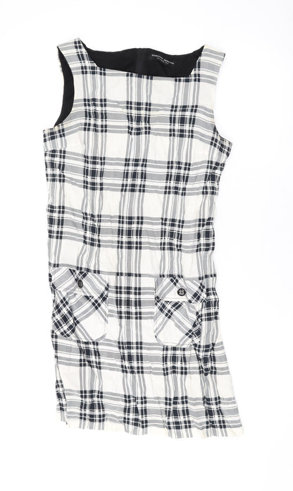 Dorothy Perkins Womens Ivory Plaid Polyester Tank Dress Size 12 Scoop Neck Pullover