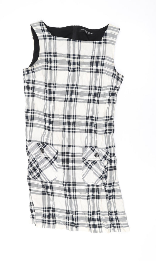 Dorothy Perkins Womens Ivory Plaid Polyester Tank Dress Size 12 Scoop Neck Pullover