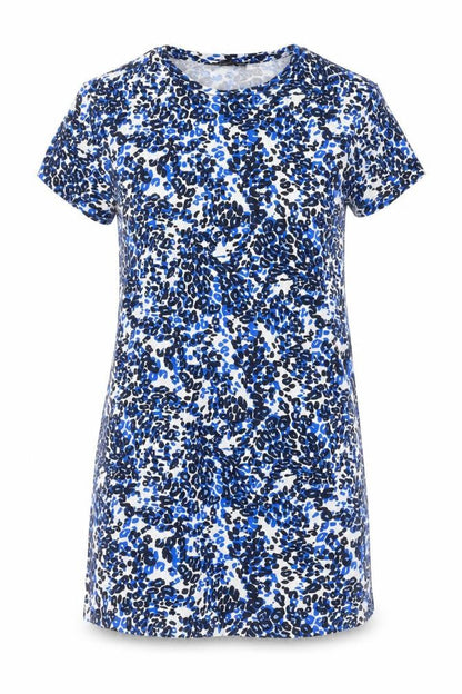 Marks and Spencer Womens Blue Animal Print Cotton T-Shirt Dress Size 12 Round Neck Pullover