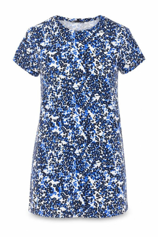 Marks and Spencer Womens Blue Animal Print Cotton T-Shirt Dress Size 12 Round Neck Pullover