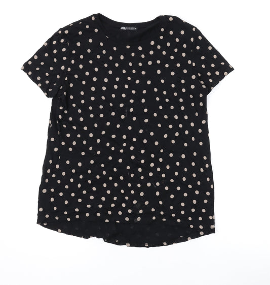 Womens UK Size S Zara Black Basic T-Shirt