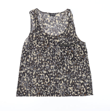 Topshop Womens Brown Geometric Polyester Basic Tank Size 12 Scoop Neck