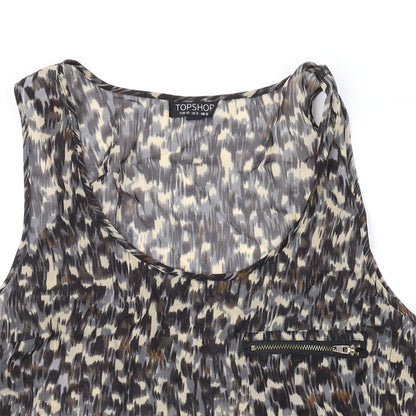Topshop Womens Brown Geometric Polyester Basic Tank Size 12 Scoop Neck