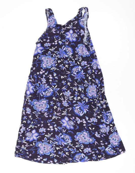 NEXT Womens Blue Floral Viscose Tank Dress Size S Scoop Neck Pullover