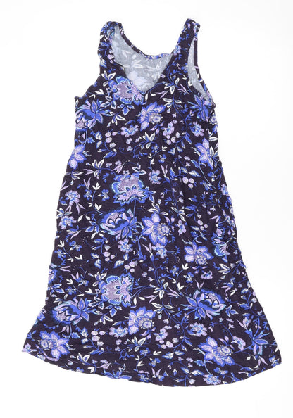 NEXT Womens Blue Floral Viscose Tank Dress Size S Scoop Neck Pullover
