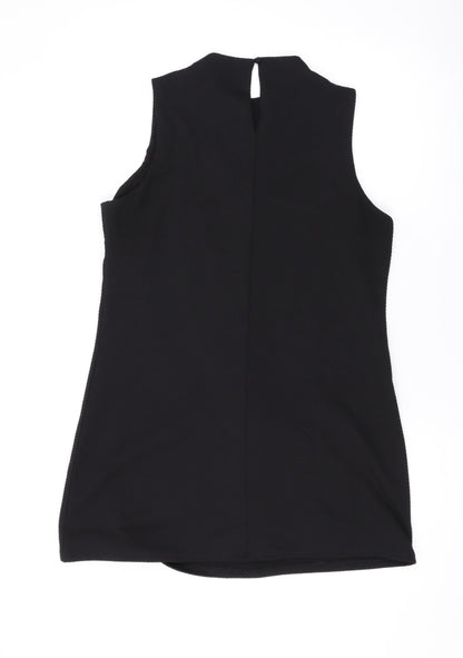 Dorothy Perkins Womens Black Viscose Tank Dress Size 12 Round Neck Button