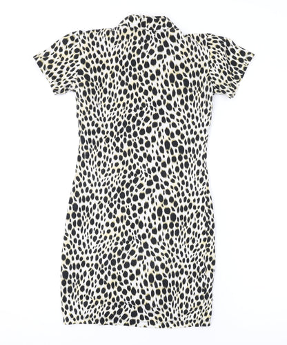Motel Womens Brown Animal Print Cotton Bodycon Size XS Round Neck Button