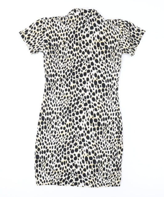 Motel Womens Brown Animal Print Cotton Bodycon Size XS Round Neck Button