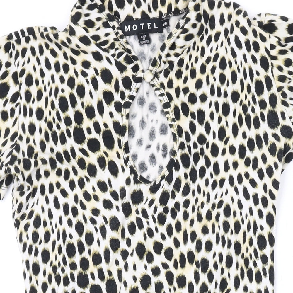 Motel Womens Brown Animal Print Cotton Bodycon Size XS Round Neck Button