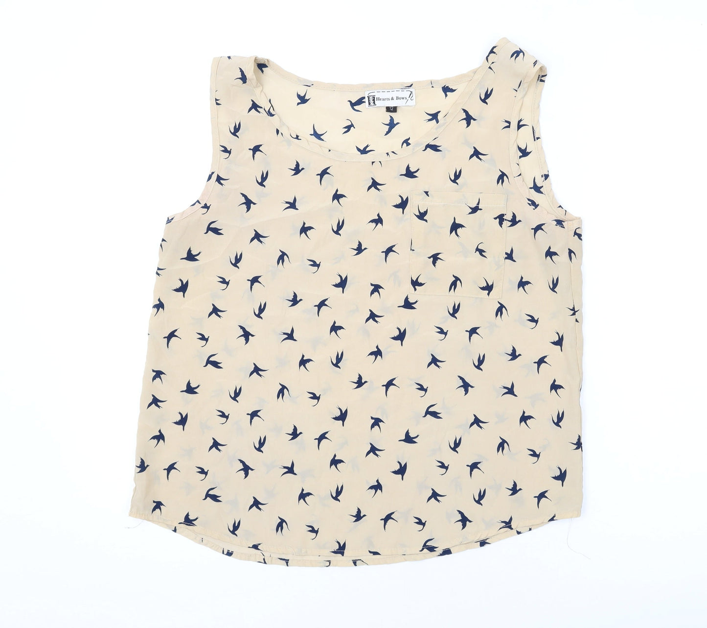 Womens UK Size 12 Hearts & Bows Beige Basic Tank