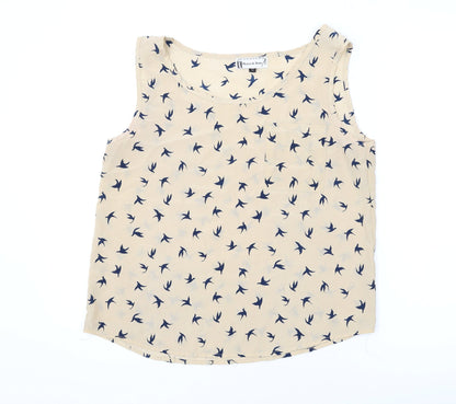 Womens UK Size 12 Hearts & Bows Beige Basic Tank