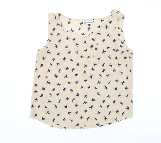 Womens UK Size 12 Hearts & Bows Beige Basic Tank