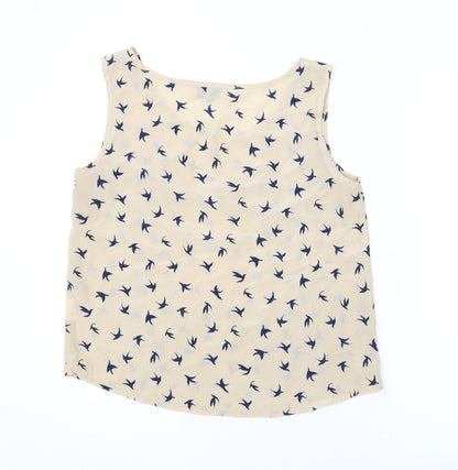 Womens UK Size 12 Hearts & Bows Beige Basic Tank